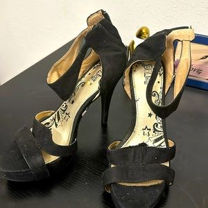 Altered black Brash open toe platform heel, size 8.5